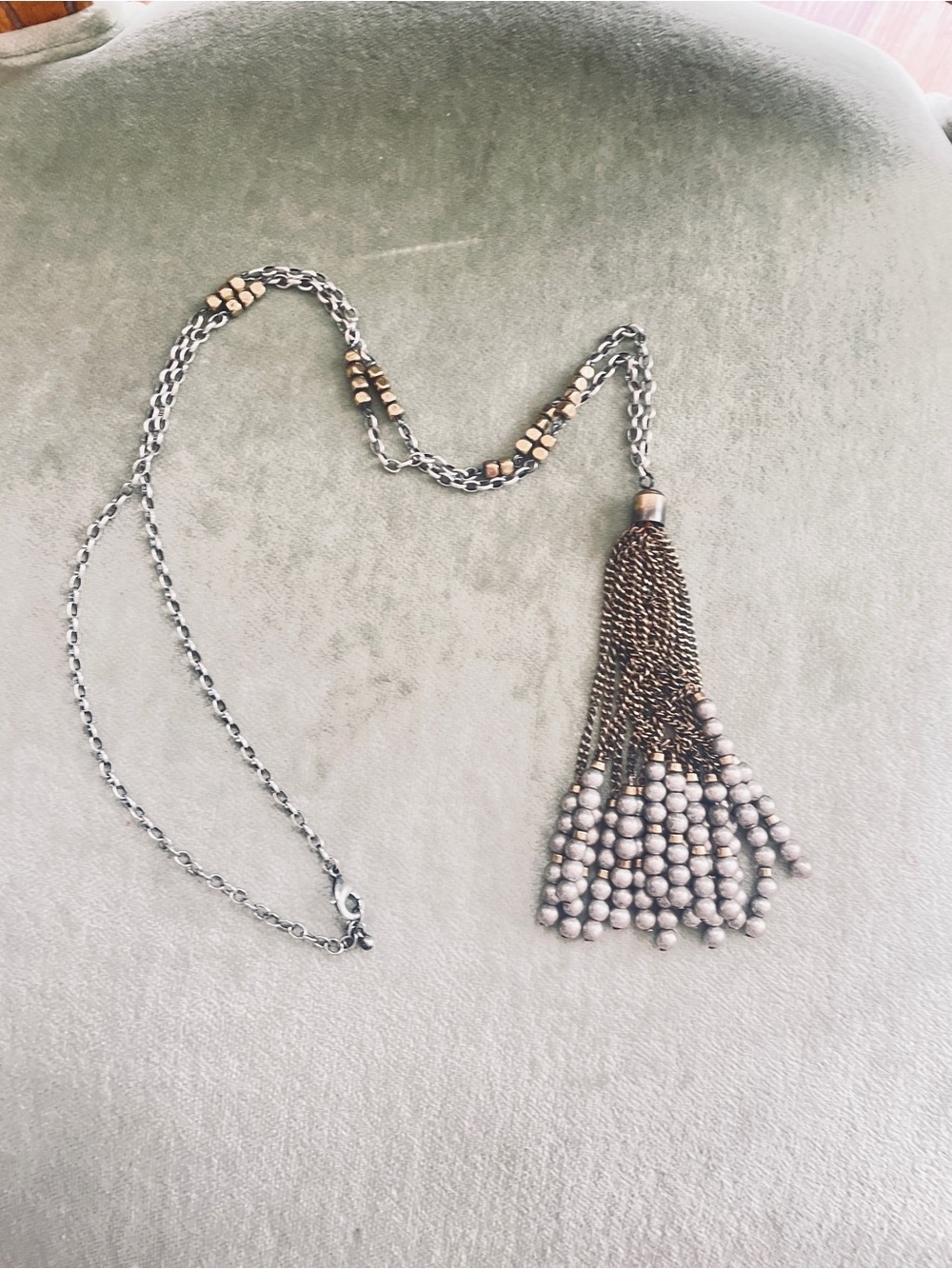Source Unknown Mixed Metal Tassel Necklace